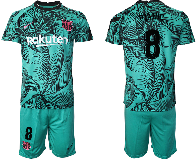 Men 2021 Barcelonagreen training suit #8 soccer jerseys->barcelona jersey->Soccer Club Jersey